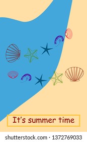 Underwater background. Cute colorful seashells and starfish. Summer design. Vector background