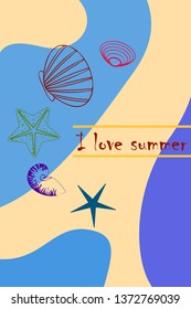 Underwater background. Cute colorful seashells and starfish. Summer design. Vector background