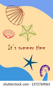 Underwater background. Cute colorful seashells and starfish. Summer design. Vector background
