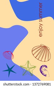 Underwater background. Cute colorful seashells and starfish. Summer design. Vector background