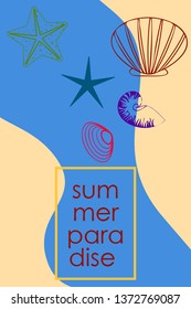 Underwater background. Cute colorful seashells and starfish. Summer design. Vector background