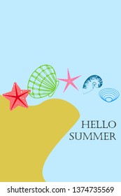 Underwater background. Cute colorful seashells and starfish. Summer design. Vector background