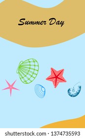 Underwater background. Cute colorful seashells and starfish. Summer design. Vector background