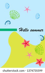 Underwater background. Cute colorful seashells and starfish. Summer design. Vector background