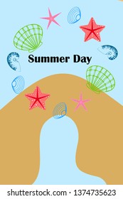 Underwater background. Cute colorful seashells and starfish. Summer design. Vector background