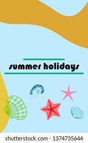 Underwater background. Cute colorful seashells and starfish. Summer design. Vector background