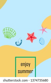 Underwater background. Cute colorful seashells and starfish. Summer design. Vector background