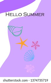 Underwater background. Cute colorful seashells and starfish. Summer design. Vector background
