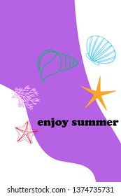 Underwater background. Cute colorful seashells and starfish. Summer design. Vector background