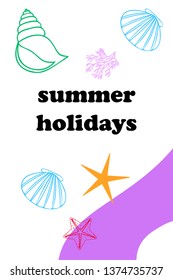 Underwater background. Cute colorful seashells and starfish. Summer design. Vector background