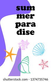 Underwater background. Cute colorful seashells and starfish. Summer design. Vector background