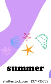 Underwater background. Cute colorful seashells and starfish. Summer design. Vector background