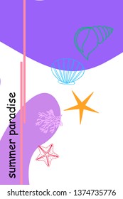Underwater background. Cute colorful seashells and starfish. Summer design. Vector background