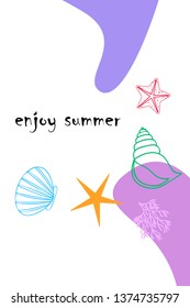 Underwater background. Cute colorful seashells and starfish. Summer design. Vector background
