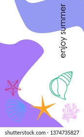 Underwater background. Cute colorful seashells and starfish. Summer design. Vector background