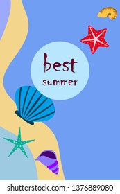 Underwater background. Cute colorful seashells and starfish. Summer design. Vector background