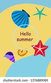 Underwater background. Cute colorful seashells and starfish. Summer design. Vector background