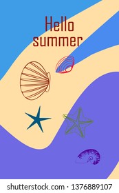 Underwater background. Cute colorful seashells and starfish. Summer design. Vector background