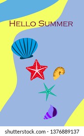 Underwater background. Cute colorful seashells and starfish. Summer design. Vector background