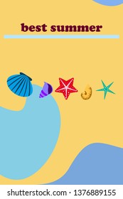 Underwater background. Cute colorful seashells and starfish. Summer design. Vector background