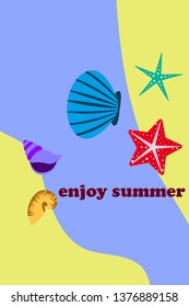 Underwater background. Cute colorful seashells and starfish. Summer design. Vector background