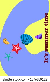 Underwater background. Cute colorful seashells and starfish. Summer design. Vector background