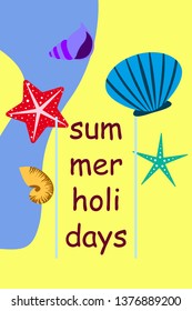 Underwater background. Cute colorful seashells and starfish. Summer design. Vector background