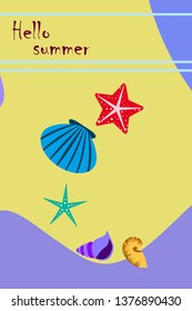 Underwater background. Cute colorful seashells and starfish. Summer design. Vector background