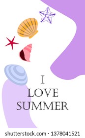 Underwater background. Cute colorful seashells and starfish. Summer design. Vector background