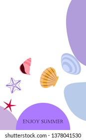 Underwater background. Cute colorful seashells and starfish. Summer design. Vector background