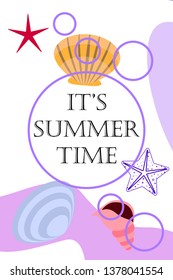 Underwater background. Cute colorful seashells and starfish. Summer design. Vector background