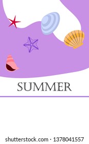 Underwater background. Cute colorful seashells and starfish. Summer design. Vector background