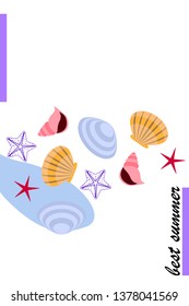 Underwater background. Cute colorful seashells and starfish. Summer design. Vector background