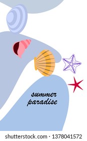 Underwater background. Cute colorful seashells and starfish. Summer design. Vector background