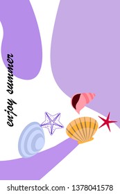 Underwater background. Cute colorful seashells and starfish. Summer design. Vector background