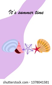 Underwater background. Cute colorful seashells and starfish. Summer design. Vector background