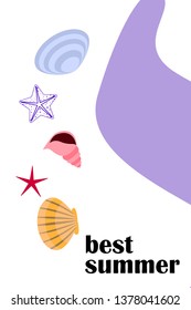 Underwater background. Cute colorful seashells and starfish. Summer design. Vector background