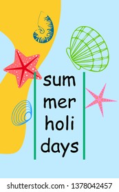 Underwater background. Cute colorful seashells and starfish. Summer design. Vector background