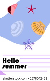 Underwater background. Cute colorful seashells and starfish. Summer design. Vector background