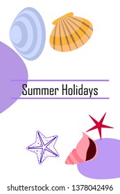 Underwater background. Cute colorful seashells and starfish. Summer design. Vector background