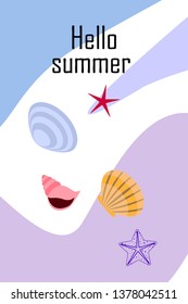 Underwater background. Cute colorful seashells and starfish. Summer design. Vector background