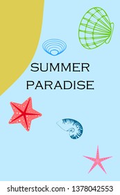Underwater background. Cute colorful seashells and starfish. Summer design. Vector background