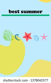 Underwater background. Cute colorful seashells and starfish. Summer design. Vector background