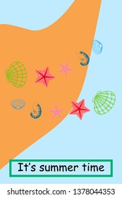 Underwater background. Cute colorful seashells and starfish. Summer design. Vector background