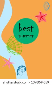 Underwater background. Cute colorful seashells and starfish. Summer design. Vector background