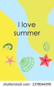 Underwater background. Cute colorful seashells and starfish. Summer design. Vector background