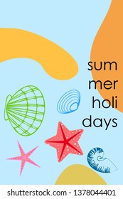 Underwater background. Cute colorful seashells and starfish. Summer design. Vector background