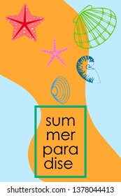 Underwater background. Cute colorful seashells and starfish. Summer design. Vector background