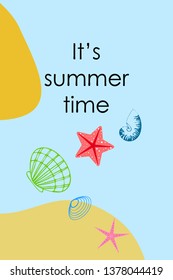 Underwater background. Cute colorful seashells and starfish. Summer design. Vector background