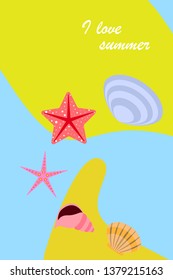 Underwater background. Cute colorful seashells and starfish. Summer design. Vector background
